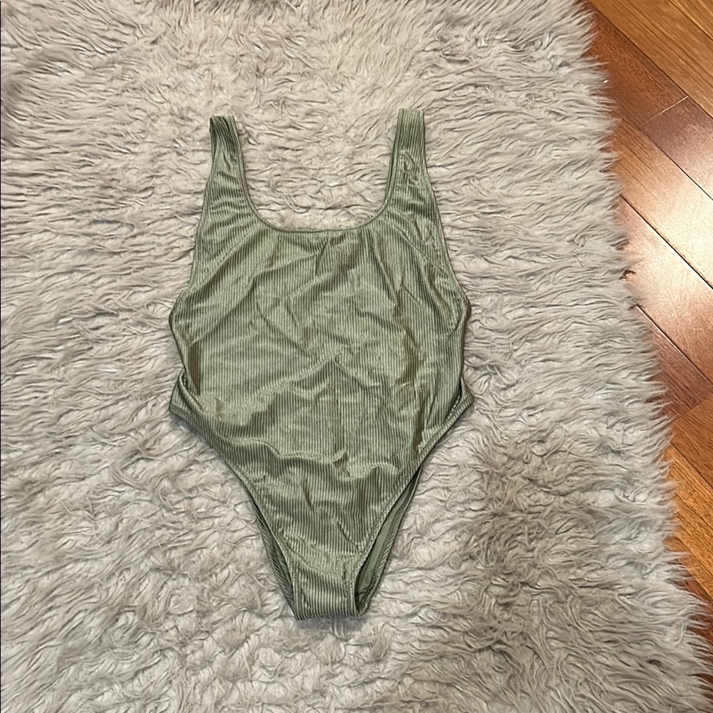 Aerie Sage Green Ribbed One Piece Swimsuit
